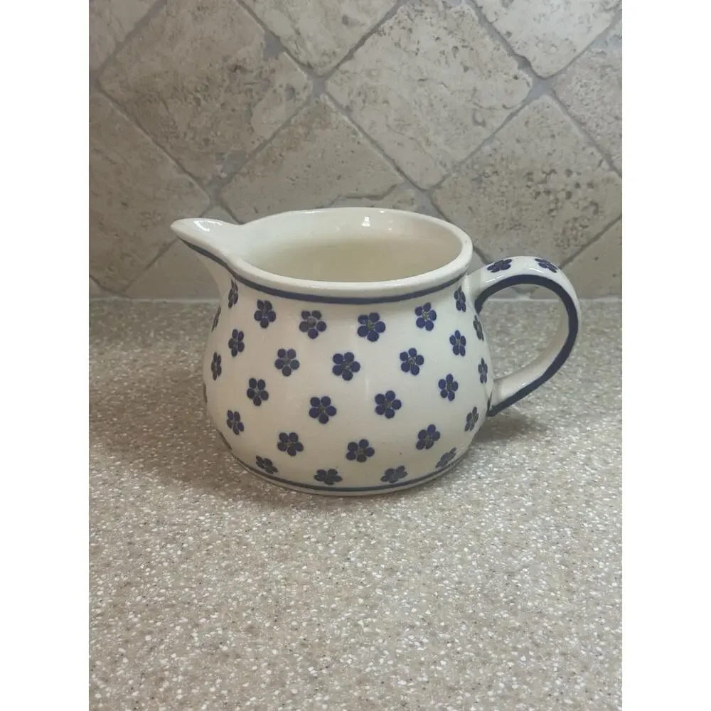 VTG Heise Original Bunzlau Germany Ceramic Pitcher Daisy Dots Milchtopf Milk Jug